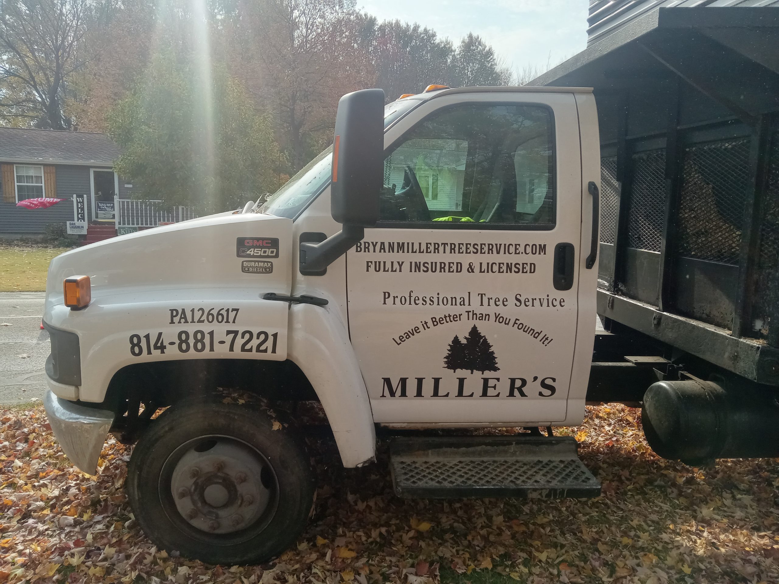 Miller Professional Tree Service Truck with logo shown here.